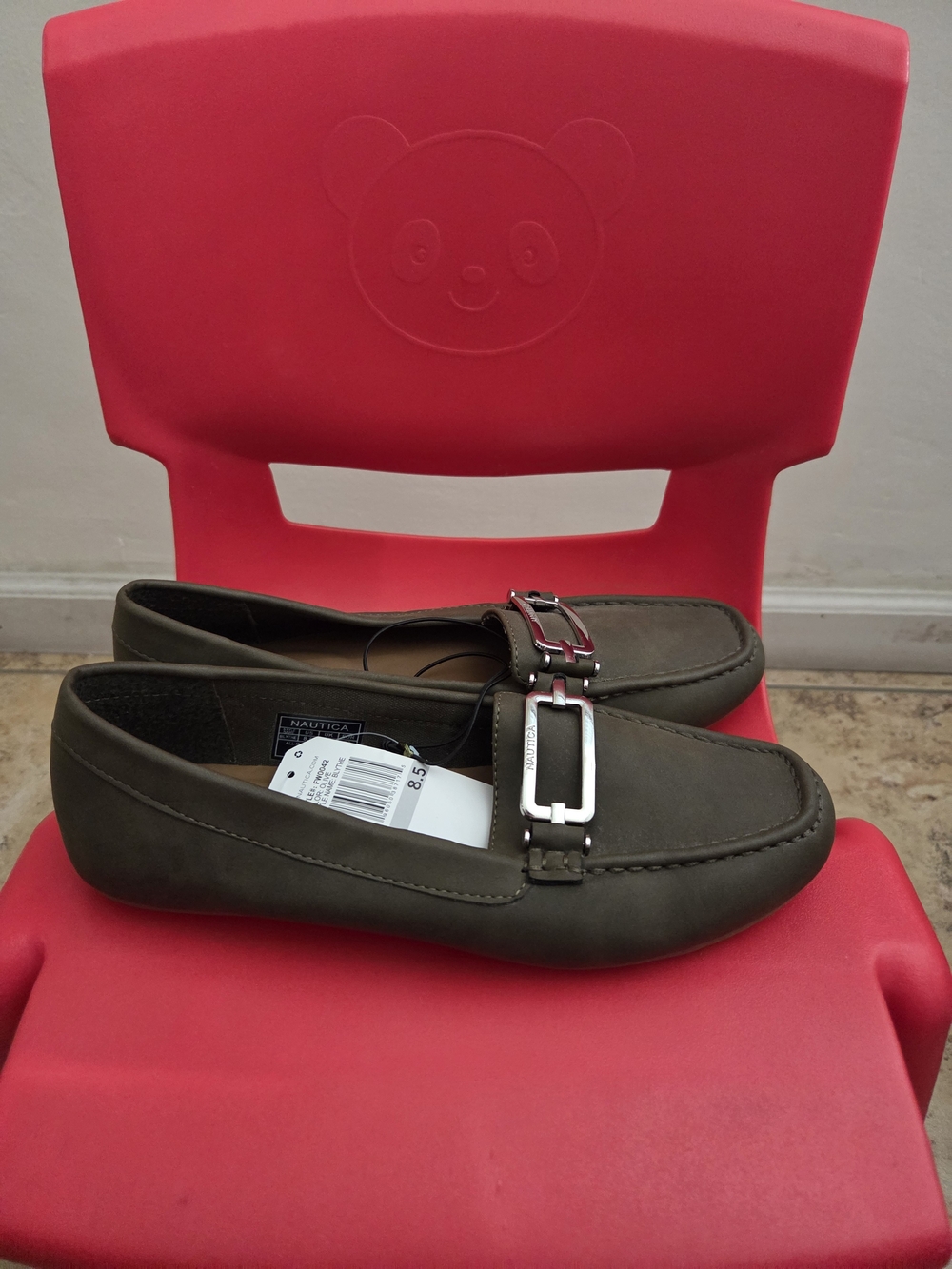 Nautica Olive Green Moccasin Loafers with Silver Buckle - Picture 2 of 6